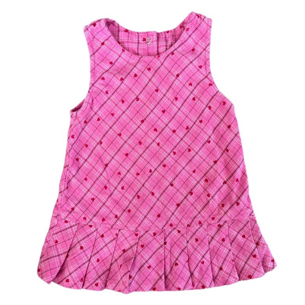 Kid connection, size 12M 2 tone pink plaid dress, with hearts. Snap back